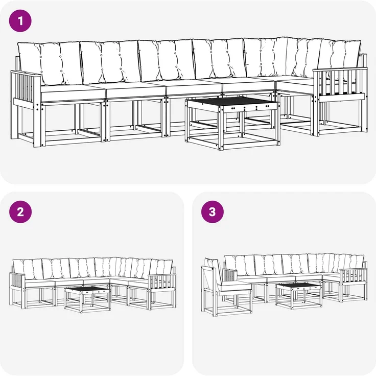 vidaXL Outdoor-Sofagarnitur 7 stk. 6-Sitzer Weiß und Creme 3389544 – Bild 9