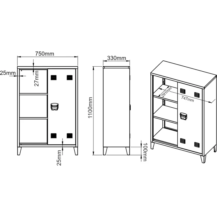 Metallschrank Oripää 110x75x33 cm Graublau [en. casa] – Bild 2