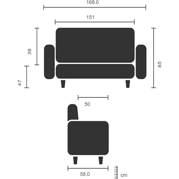 MID.YOU 3-Sitzer-Sofa, Schwarz, Textil mit Lederlook, ca. 168 x 85 x 58 cm, maximal 350 kg Belastbarkeit – Bild 2