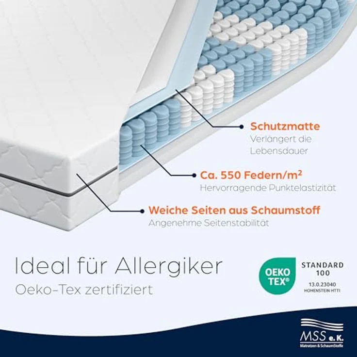 Taschenfederkern-Matratze ECO - H3 - 200 x 90 x 19 cm – Bild 8