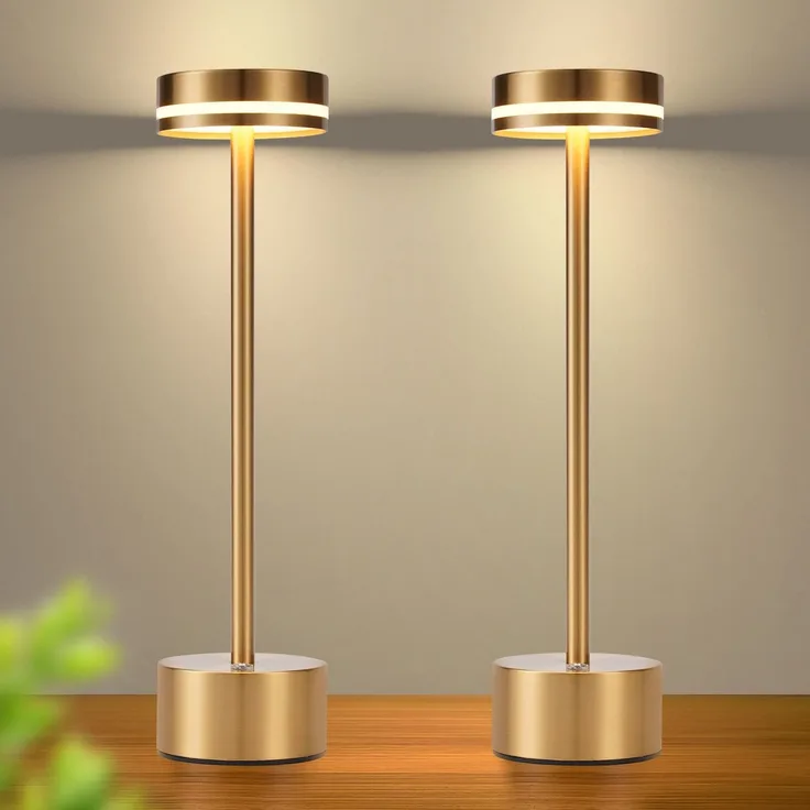 ZMH Tischlampe Akku LED Tischleuchte Kabellos - Nachttischlampe Dimmbare mit USB-C Aufladbar Batterie Touch Lampe Gold Tischlampen für Schlafzimmer Esszimmer Büro- 2ER