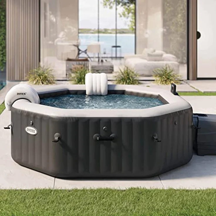 Intex Purespa Whirlpool Deluxe mit 140 Blasenmassagedüsen, 1098 Liter, achteckig, schwarz, für 5-6 Personen – Bild 2