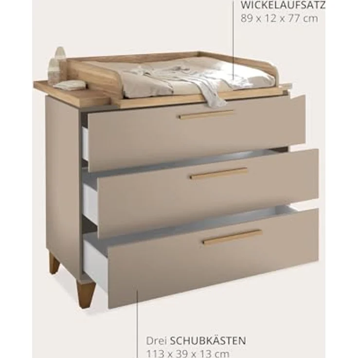 Stella Trading Hilda PEPPINI Kommode inkl. Wickelaufsatz mit 3 Schubkästen in Mauvella Oak – praktisches & modernes Babyzimmer-Möbel – 120 x 108,7 x 77 cm (B/H/T) – Bild 4