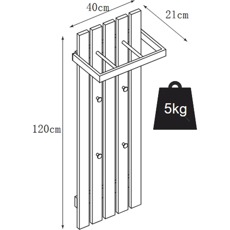 Garderobenpaneel >BANTRY< in holzfarben, Eiche massiv geölt - 40x120x22 (BxHxT) – Bild 5
