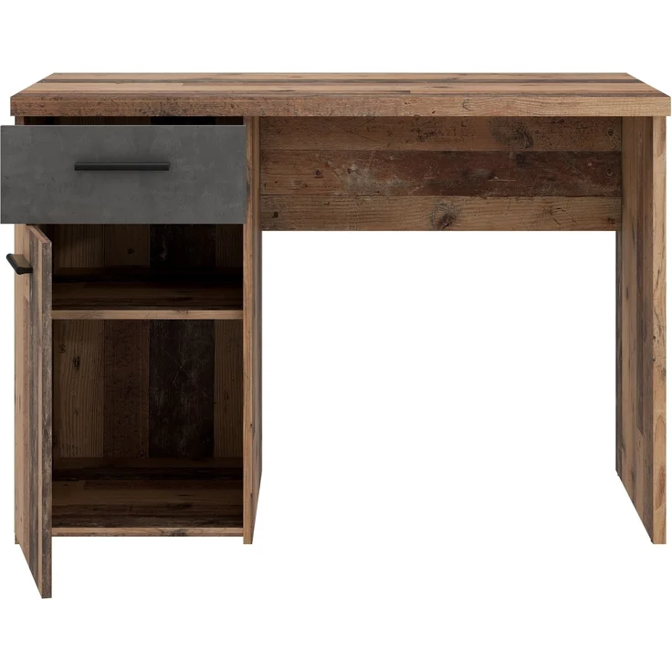 Schreibtisch >WINNIE< 1 Schub+Tür, Old-Wood Vintage Dekor / Betonoptik - 110x76,3x60cm B/H/T – Bild 3