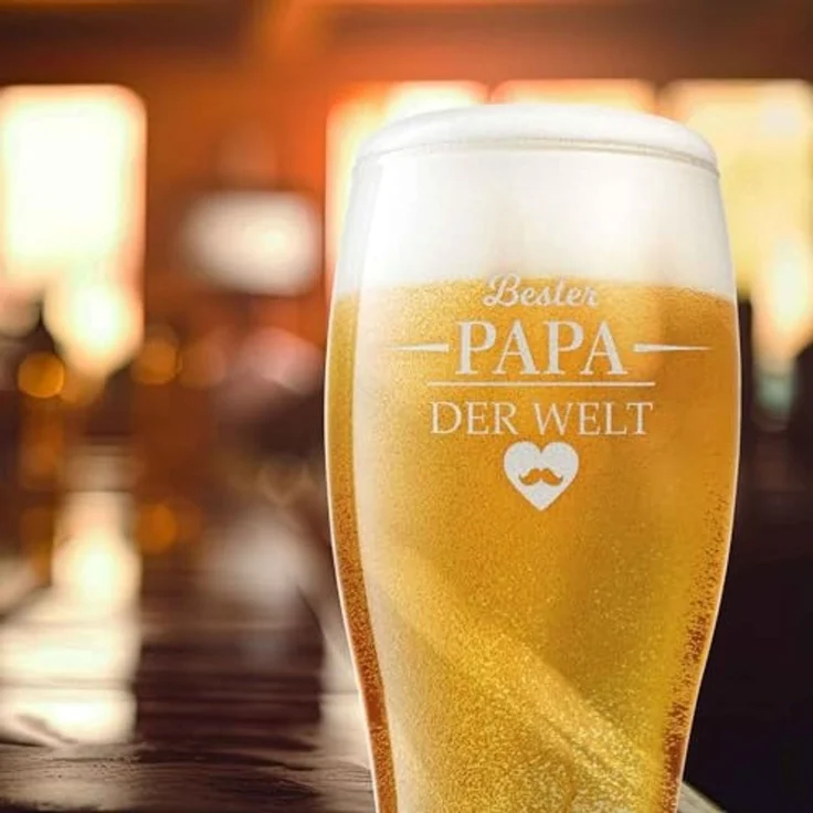 GRAVURZEILE Bierglas Leonardo Weizenglas mit Gravur - Bester Papa der Welt, Glas, Geschenk für Männer - Vatertagsgeschenk - 0,5l Weizenbierglas – Bild 5
