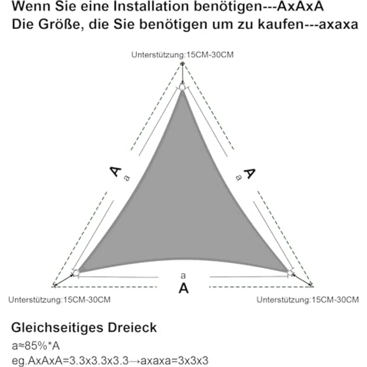 SUNNY GUARD Sonnensegel Dreieck 3. 6x3. 6x3. 6m Wasserdicht Sonnenschutz Wetterschutz Segel Baldachin UV Schutz für Balkon Terrasse Garten, Grau Anthrazit – Bild 6