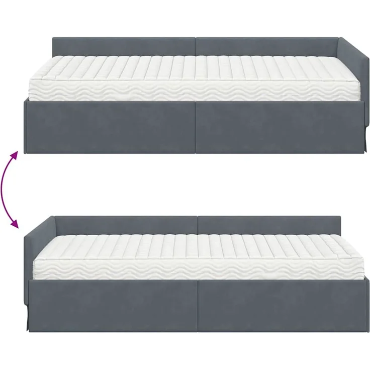 vidaXL Eckbettgestell mit Matratze Sonstiges 2 pcs Grau Samt 3393615 – Bild 12