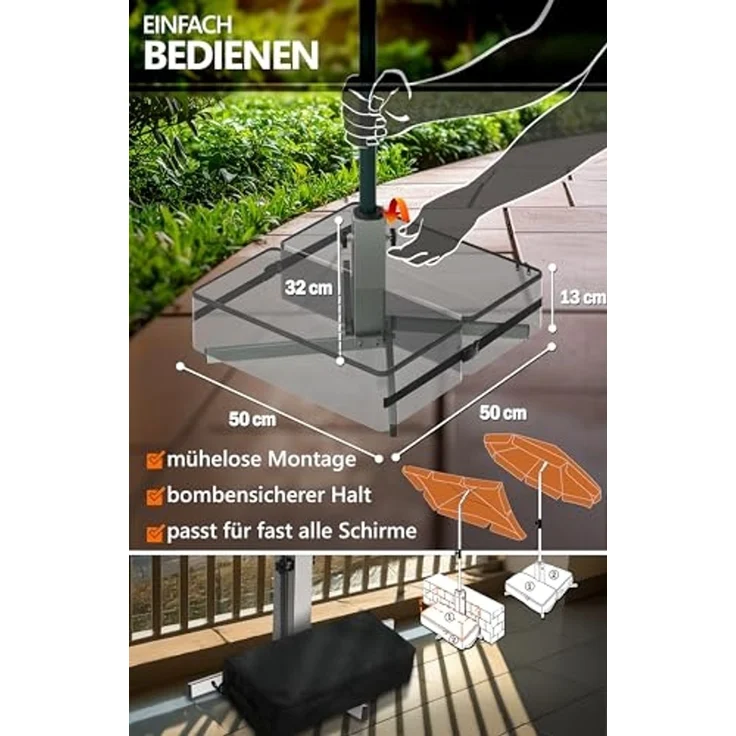 4smile Sonnenschirm Strand SunnyJoy im 3er-Set - UPF 50+ Balkon Schirm 180 cm + Sonnenschirmständer befüllbar + Sonnenschirmhülle - Sonnenschutz Balkon, Gartenschirm, Grün – Bild 5
