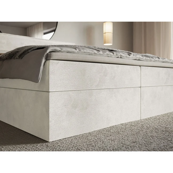 Selsey 'Softie' Boxspringbett 160x200 cm mit Topper und Stauraum, Velours wasserabweisend, Greige – Bild 7