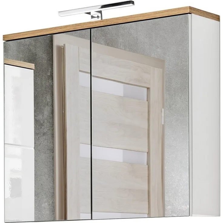 Badezimmer Spiegelschrank 80 cm LED-Beleuchtung LUTON-56 in weiß mit Wotan Eiche Nb, B/H/T ca. 80/70/20 cm