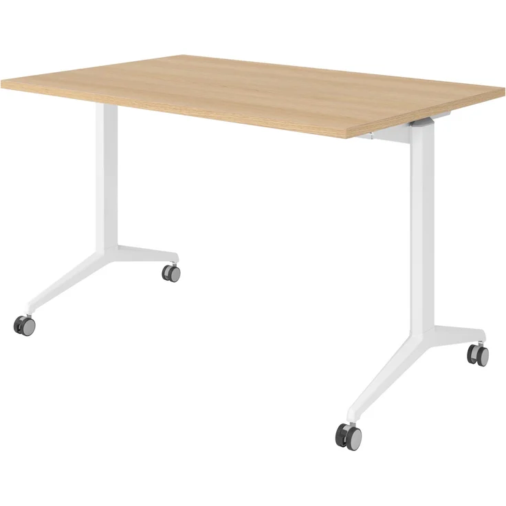 bümö Seminartisch klappbar fahrbar 120x80 cm Eiche, Gestell weiß - Klapptisch staffelbar, mit vier Doppelrollen Büro Schulungstisch, KFZ12-E-W – Bild 1