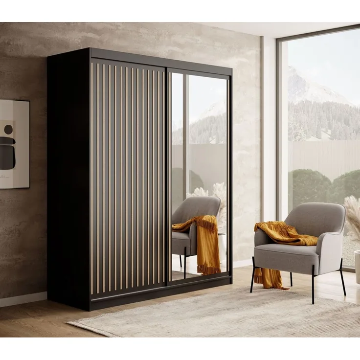 Schiebetürenschrank Schrank FABO in Schwarz matt- Artisan Eiche 160x205x60 cm