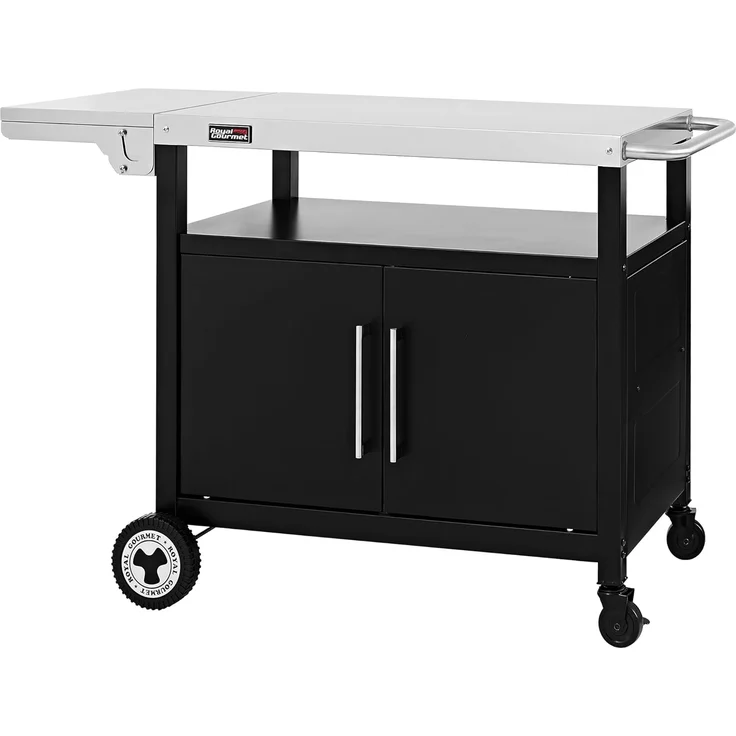 Royal Gourmet Grillwagen mit Klappbarem Seitentisch Grilltisch mit Handtuchgriff, Unterschrank, Grill Trolley mit Edelstahl Tischplatte, Servierwagen mit Rollen – Bild 1