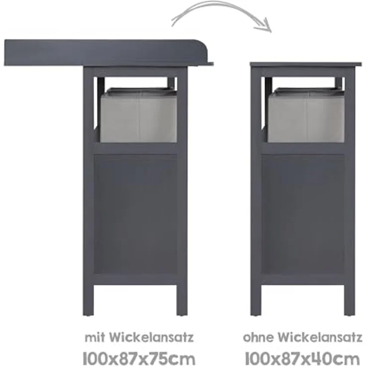 roba® Wickelkommode Hamburg, mit Ansatz, 2 Türen & Boxen, Wandbefestigung - Griffe aus Bambus – Bild 5