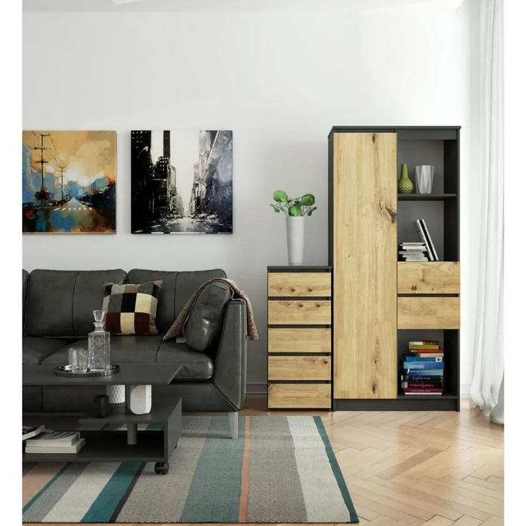 Raumhirsch Furniture Kommode mit 5 Schubladen 40 cm breit Holz Schrank, (viele Farbvarianten - Maße: 40 x 92 x 35 cm) - Hochwertig & stabil