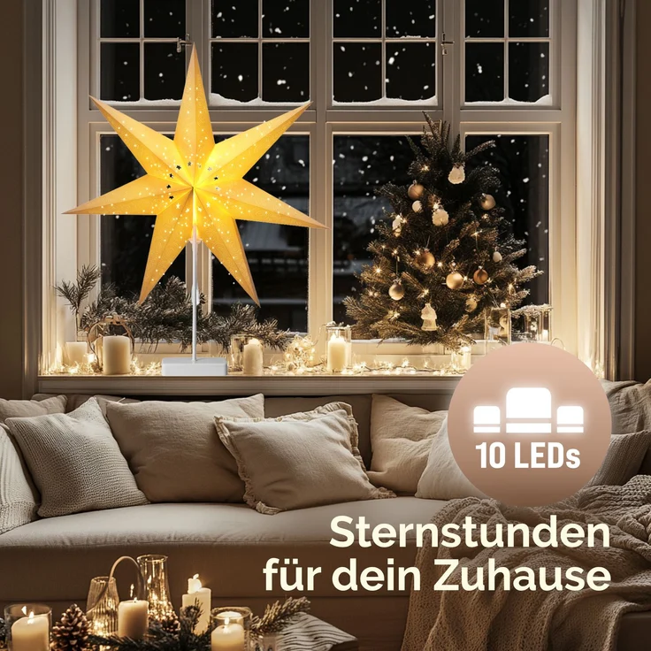Casaria LED Weihnachtsstern mit Ständer Beleuchtet 60 cm creme Papierstern Weihnachten Weihnachtsdeko Leuchtstern Dekostern Adventsstern – Bild 2