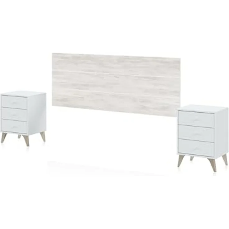 Habitdesign, modernes Kopfteil mit 2 Nachttischen für Doppelbett, Schlafzimmer-Set in Artik weiß & Velho-Weiß, viel Stauraum, Maße: 240 x 116 x 33,5 cm (B x H x T), Modell Sweet – Bild 5