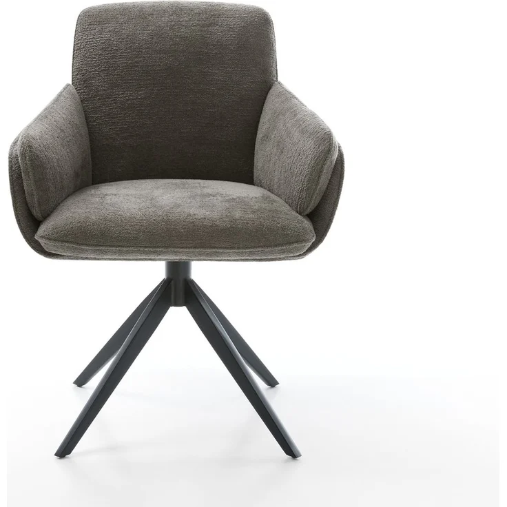 Drehstuhl Luan-Flex mit Armlehnen Bouclé Soft Schlamm Kreuzgestell breit Schwarz 360° drehbar Wippfunktion – Bild 2