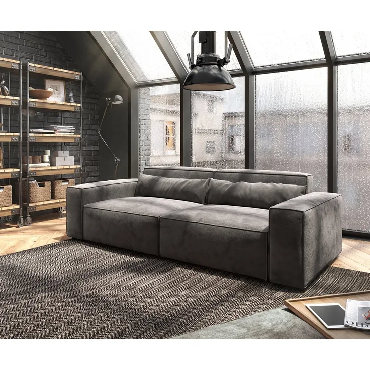 DELIFE Big-Sofa Sirpio, Mikrofaser Khakibraun 230x95 cm mit Hocker