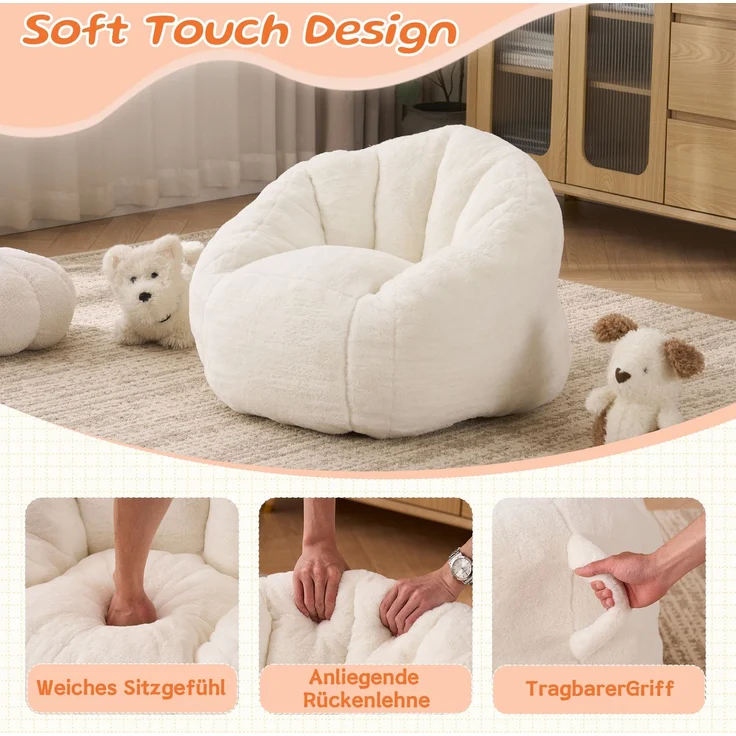Sitzsack Beige aus weichem Polyester mit ergonomischer Form für Kinder,52*75*70 cm – Bild 8