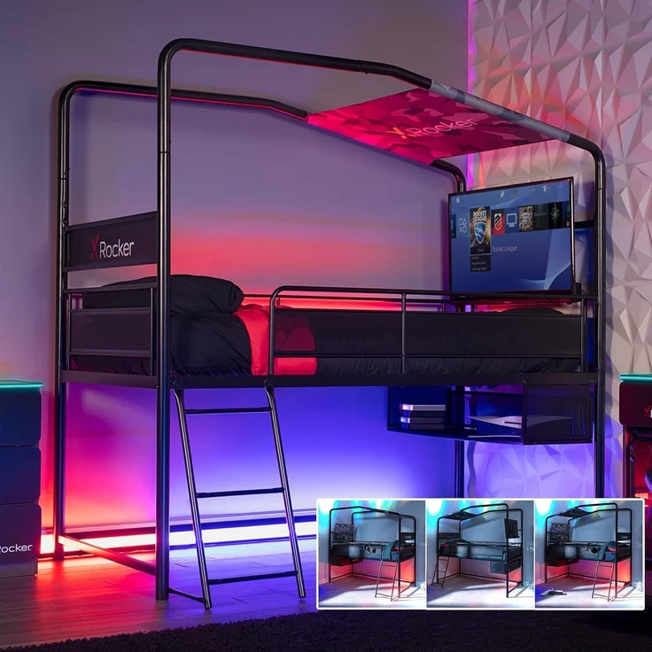 X Rocker Midsleeper Contra Gaming-Bett mit TV-Halterung für Kinder & Jugendliche - schwarz – Bild 1