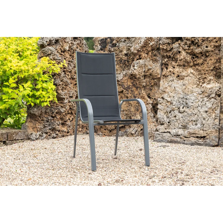 greemotion 'Grenada' Stapelsessel, wetterfest, ergonomisch, platzsparend, Aluminium anthrazit/schwarz, 60 x 110 x 69,5 cm – Bild 2
