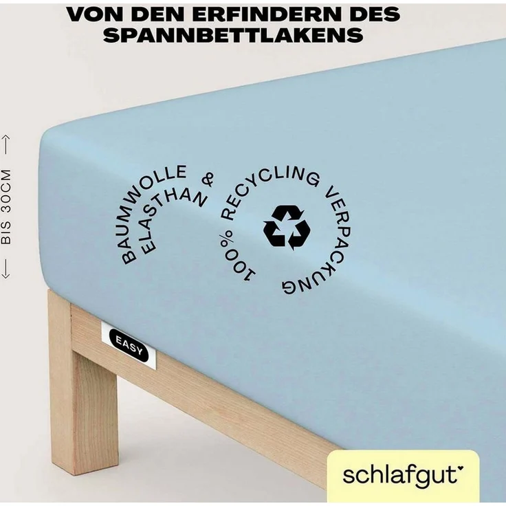 Schlafgut 'Easy' Spannbettlaken, MADE IN GREEN by OEKO-TEX®, Gummizug: rundum, Jersey Elasthan, Blue Light, S 90x190cm - 100x220cm – Bild 1