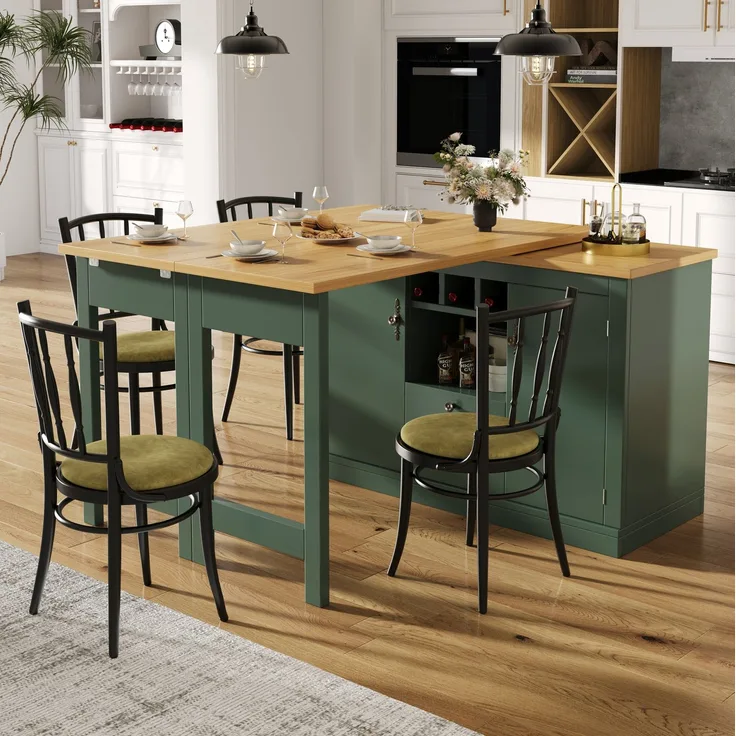 Bartisch aus MDF, ausziehbar mit Stauraum, 120-180x40x76 cm, Antikgrün