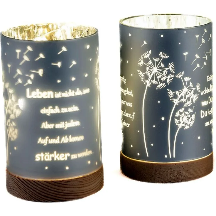 formano 2er Set Dekolicht LED Pusteblume, Stimmungsleuchten mit Spruch und Timer, silber, 15 cm