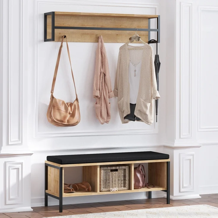 Skye Decor 'Shana' Garderobe, Eiche / Schwarz, 100 x 43 x 35 cm – Bild 2