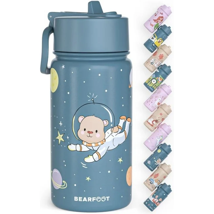 BEARFOOT Trinkflasche Thermo Kinder Trinkflasche Edelstahl - Astro Bär blau, Thermosflasche, auslaufsicher, Edelstahl, Kinderflasche, BPA-frei – Bild 4