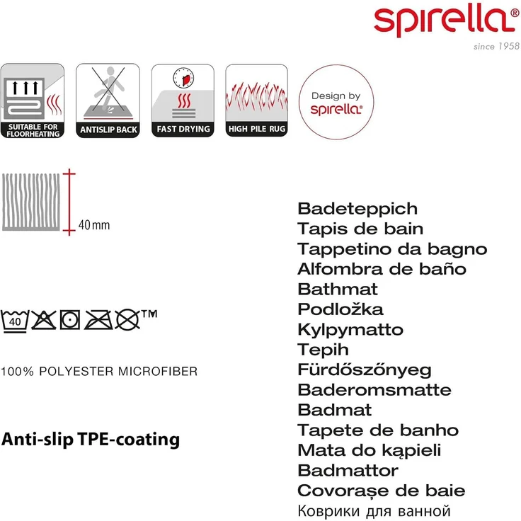 Spirella Highland Mikrofaser-Badematte – rutschfest, schnelltrocknend und waschbar – 100% weiches und strapazierfähiges Polyester – Schwarz – 55x65 cm – Bild 5