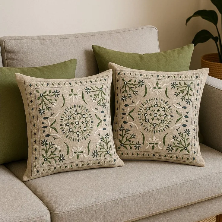 Marrakesch Orient & Mediterran Interior Zierkissen 4er Set Kissenbezug Handgefertigt Lodge Grün 50x50cm, Boho Deko, (4 St)