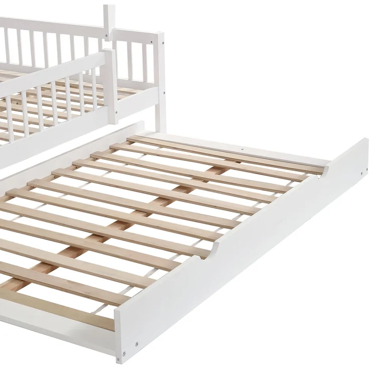 Hausbett Kinderbett 120x200 mit Rollbett Dach Kaminleiste Kiefer MDF Lattenrost weiß Jugendbett Schlafplatz – Bild 9