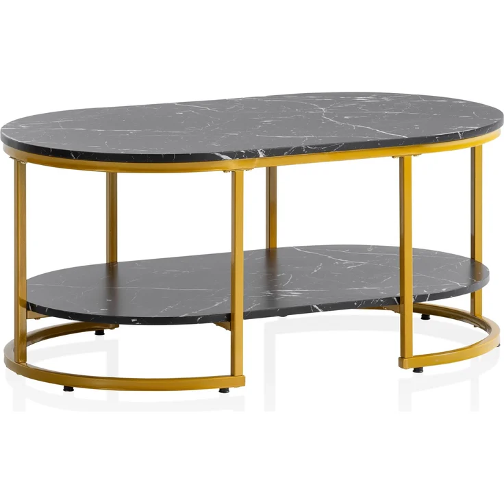 Couchtisch 100x60x45 cm Schwarz mit Marmor Optik, Design Wohnzimmertisch Rech... – Bild 6