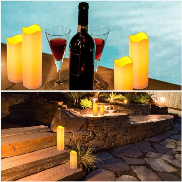 EXTSUD Wasserdichte LED Kerzen mit Timerfunktion 4er Flammenlose Flackernde LED Outdoor Kerzen mit Fernbedienung und Batterie Led Kerze für Garten Hochzeit Weihnachten Halloween Party Dekoration – Bild 6