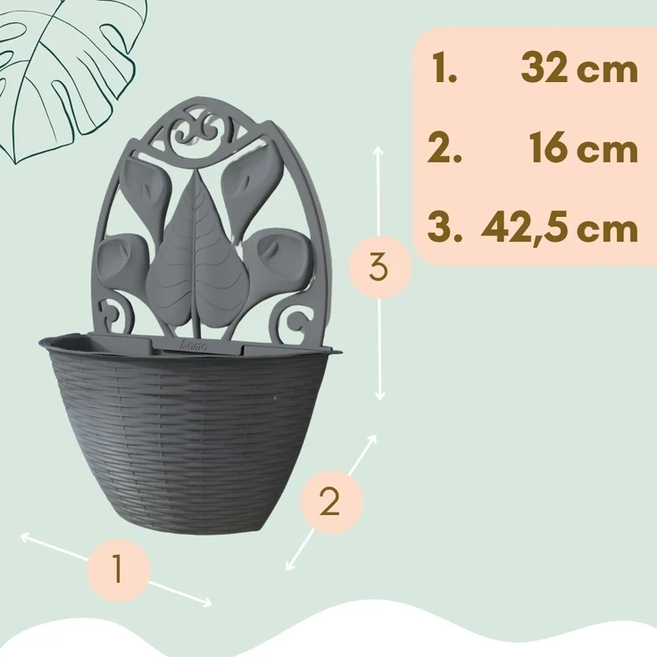 GarPet Blumentopf 2x Blumentopf Wand Blumen Topf Pflanzen Halterung 32 Anthrazit Rattan – Bild 2