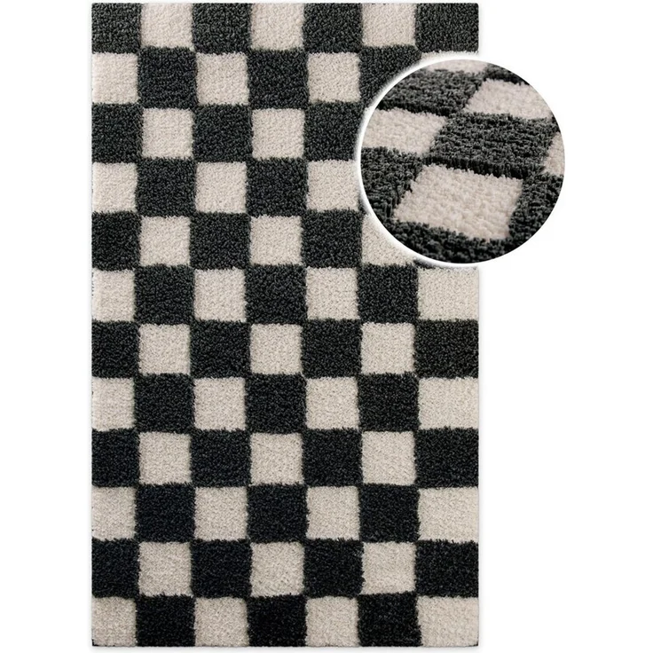 Wecon home Badematte Bobbi, Höhe 25 mm, rutschhemmend beschichtet, schnell trocknend, Polyester, rechteckig, Badteppich, Schachbrett-Design, weich, rutschhemmend, waschbar – Bild 1