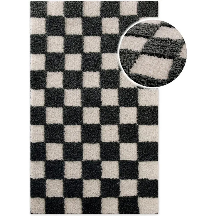Wecon home Badematte Bobbi, Höhe 25 mm, rutschhemmend beschichtet, schnell trocknend, Polyester, rechteckig, Badteppich, Schachbrett-Design, weich, rutschhemmend, waschbar