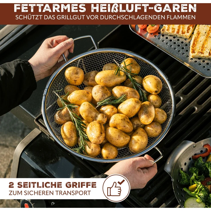 Grillkorb rund / Edelstahl Ø ca. 30 cm / 2 Griffe – Bild 4