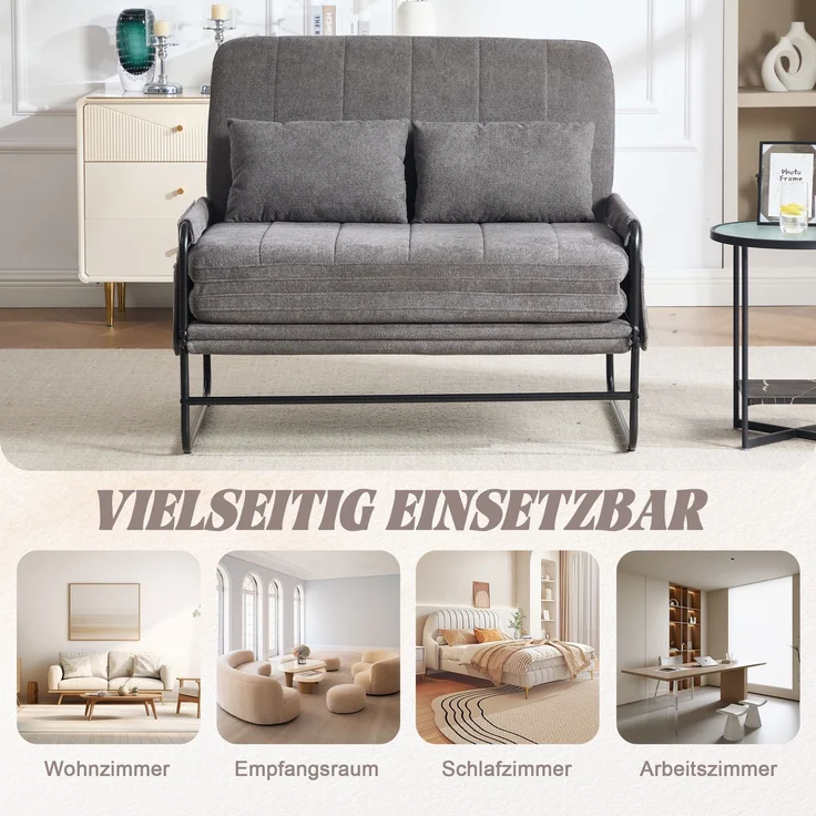 ZUBALIYA Schlafsofa 85x92 cm, mit Stauraum, mit Chenille - Bezug, mit breiten Armlehnen, mit Schaumstoffpolsterung, Schwarz – Bild 6