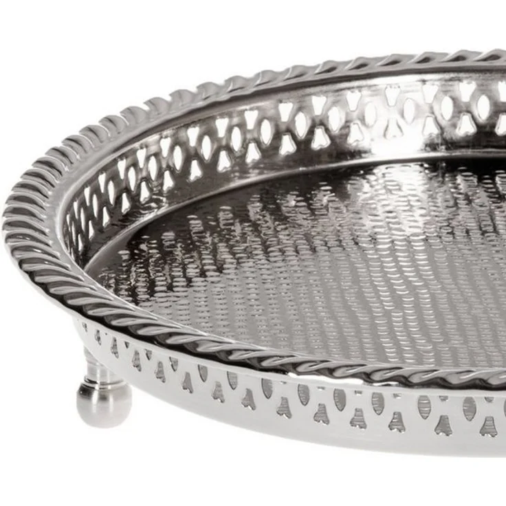 Marrakesch Orient & Mediterran Interior Dekotablett Orientalisches Tablett Silber Mahra 32cm (1 St), Handarbeit – Bild 3