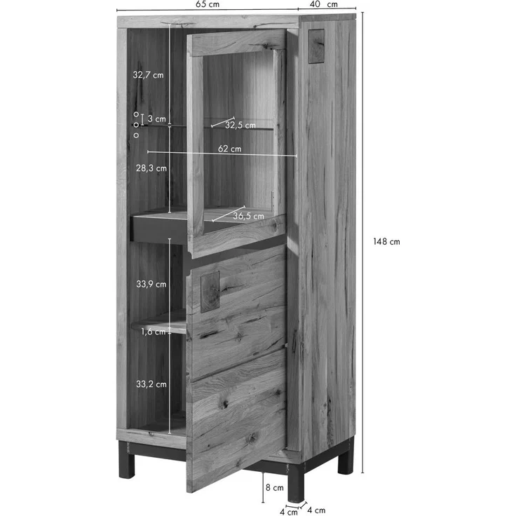 Vitrine Wildeiche 65x40x148 bianco geölt VILLANDERS #204 – Bild 8