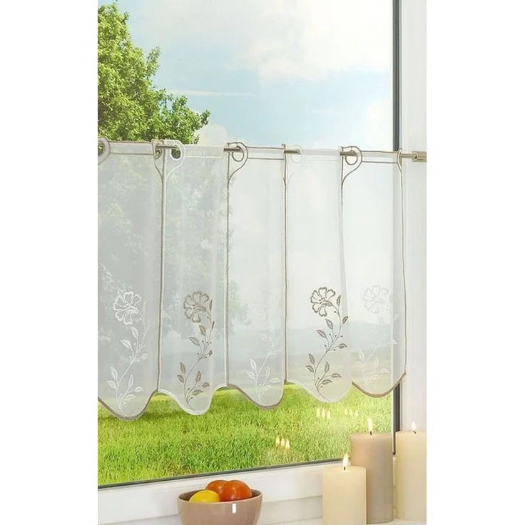Scheibengardine von LYSEL® - Blümchen (Bx H) 48cm * 30cm beige/beige-weiß – Bild 3