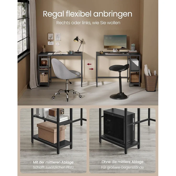 Vasagle Schreibtisch Computertisch, Bürotisch mit 2 Ablagen, 50 x 100 x 76 cm – Bild 4