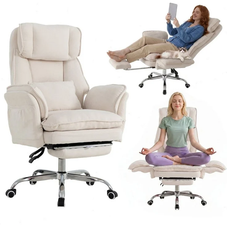 UEV Bürostuhl ergonomisch mit klappbarer Fußstütze Mesh bis 226kg, neigbar bis 150° (Packung), Hochklappbare Armlehnen/Integrierte Fußstütze/leichtgängiges Rad – Bild 1