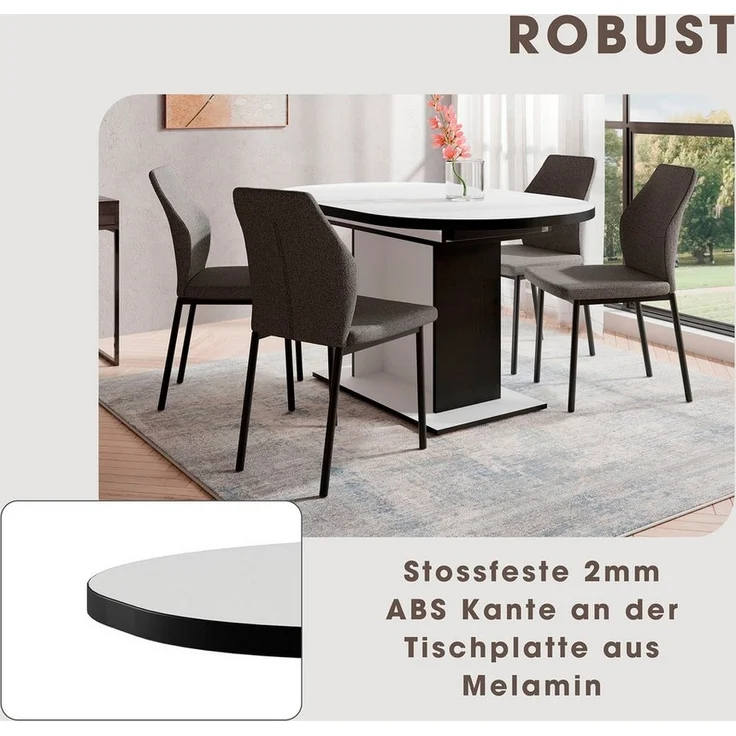 OTTO home Essgruppe Basel, Tischgruppe mit 4 Stühlen, Esstisch ausziehbar 140 - 180 cm, (Set, 5-tlg, Otto's DAUERTIEFPREIS), BESTSELLER, Sitzgruppe, Tisch, Stühle, ovale Tischplatte, Säulentisch – Bild 2