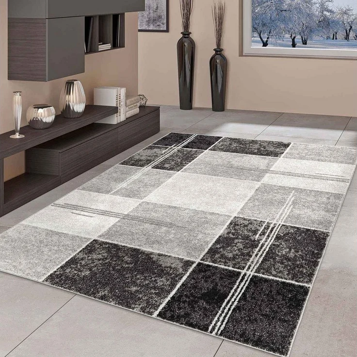 TaraCarpet Teppich Moderner Teppich Aragon 57 kariert modern, rechteckig, Höhe: 13 mm, kariert modern grau Wohnzimmer Schlafzimmer Esszimmer 080X150 cm – Bild 1