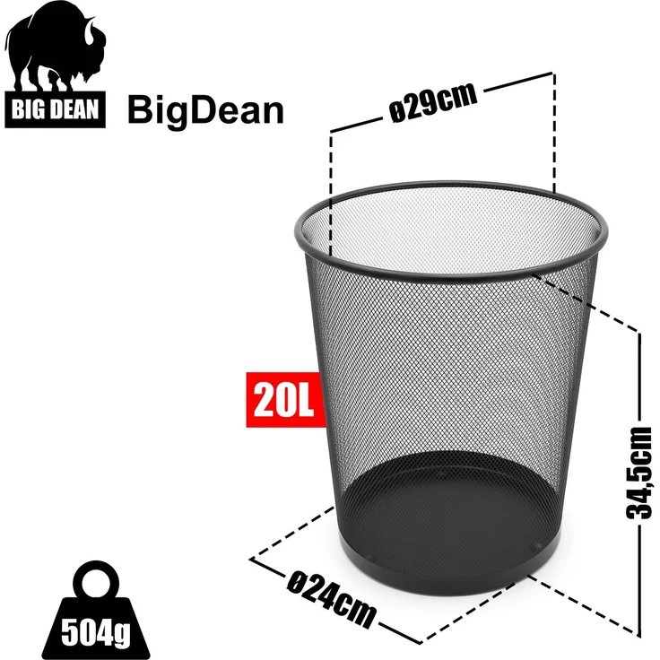 BigDean 2 Stück Papierkorb Mülleimer schwarz 20L Draht - Mülleimer Büro - hochwertiger Papiereimer für Zuhause & Büro – Bild 3